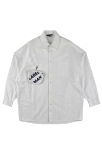 訂製白色oversized男裝時尚襯衫      設計左胸白色立體袋     個性設計恤衫    時裝款式恤衫     FA398
